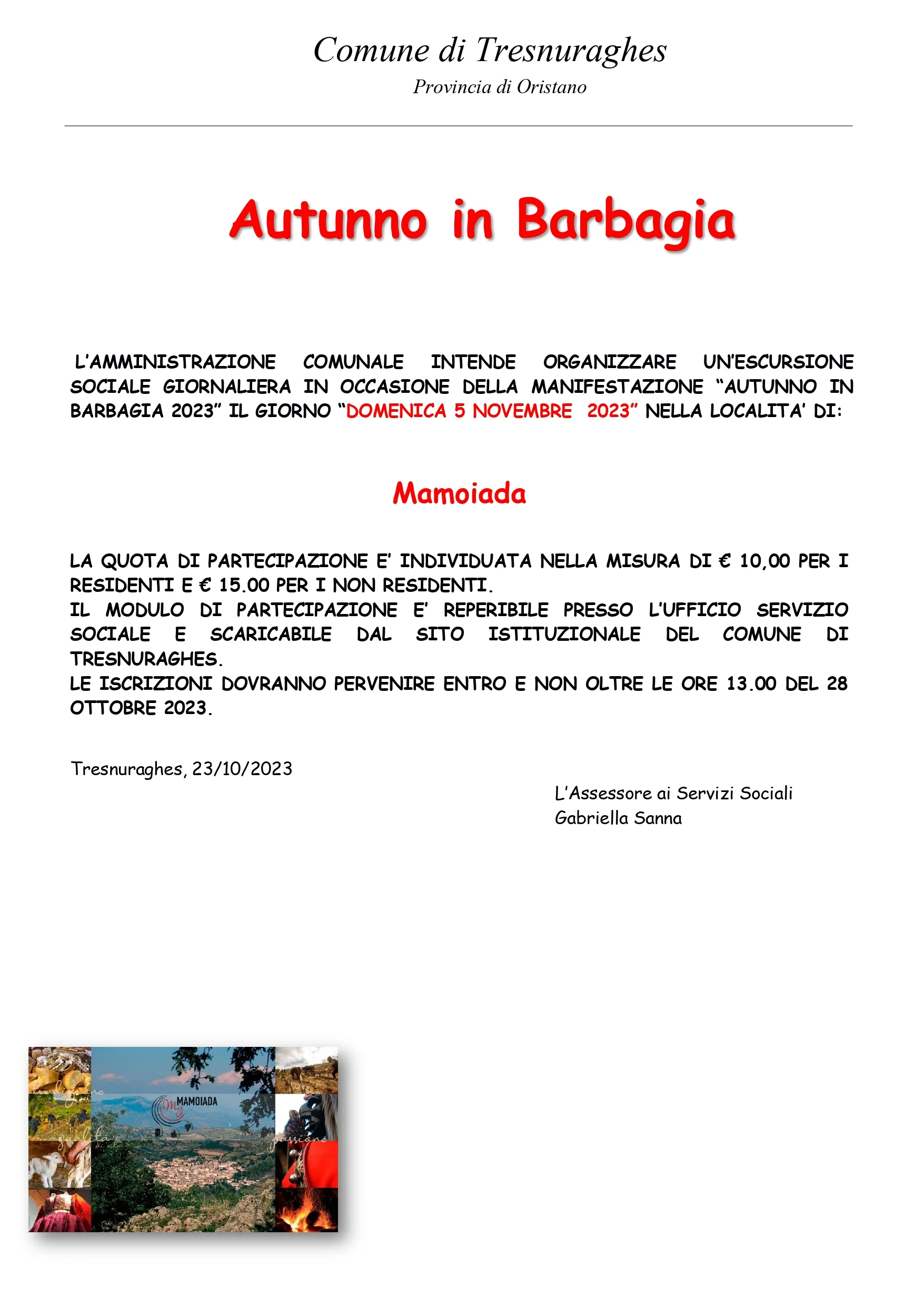 MANIFESTAZIONE D' INTERESSE PER  'AUTUNNO IN BARBAGIA 2023'