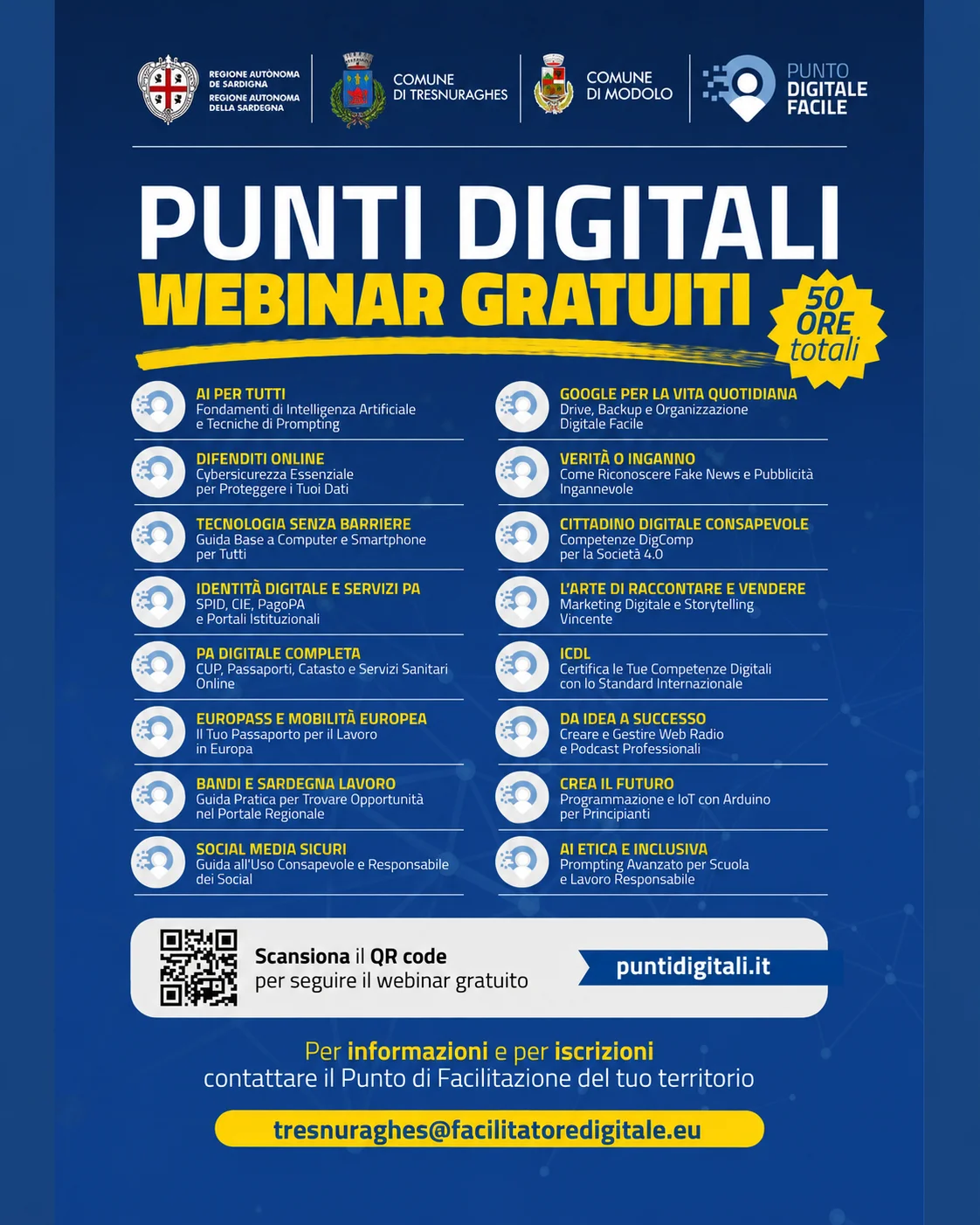 Webinar gratuiti – Punto di facilitazione digitale Comune di Tresnuraghes - 50 ore di formazione online asincrona