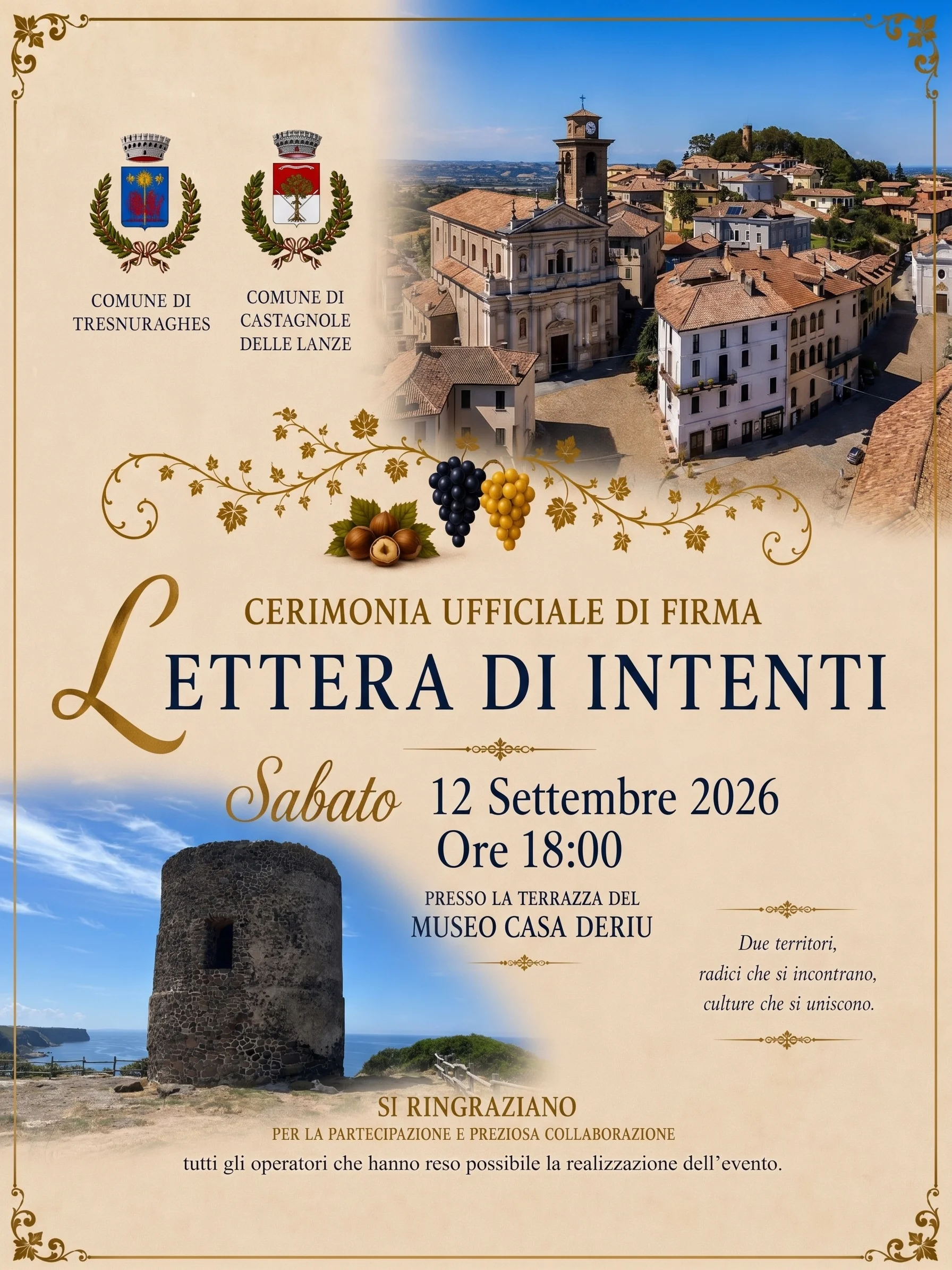 Cerimonia di firma della Lettera di Intenti tra i Comuni di Castagnole delle Lanze e Tresnuraghes