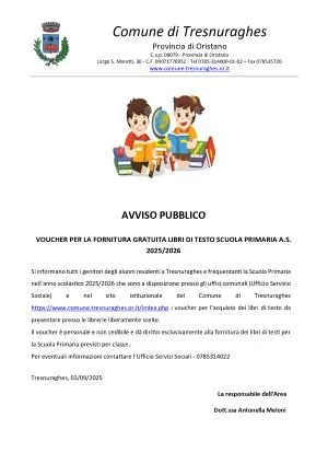 Voucher per la fornitura gratuita dei libri di testo - scuola primaria a.s. 2025/2026 Voucher per la fornitura gratuita dei libri di testo - scuola primaria a.s. 2025/2026