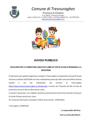 Voucher per la fornitura gratuita dei libri di testo - scuola primaria a.s. 2025/2026