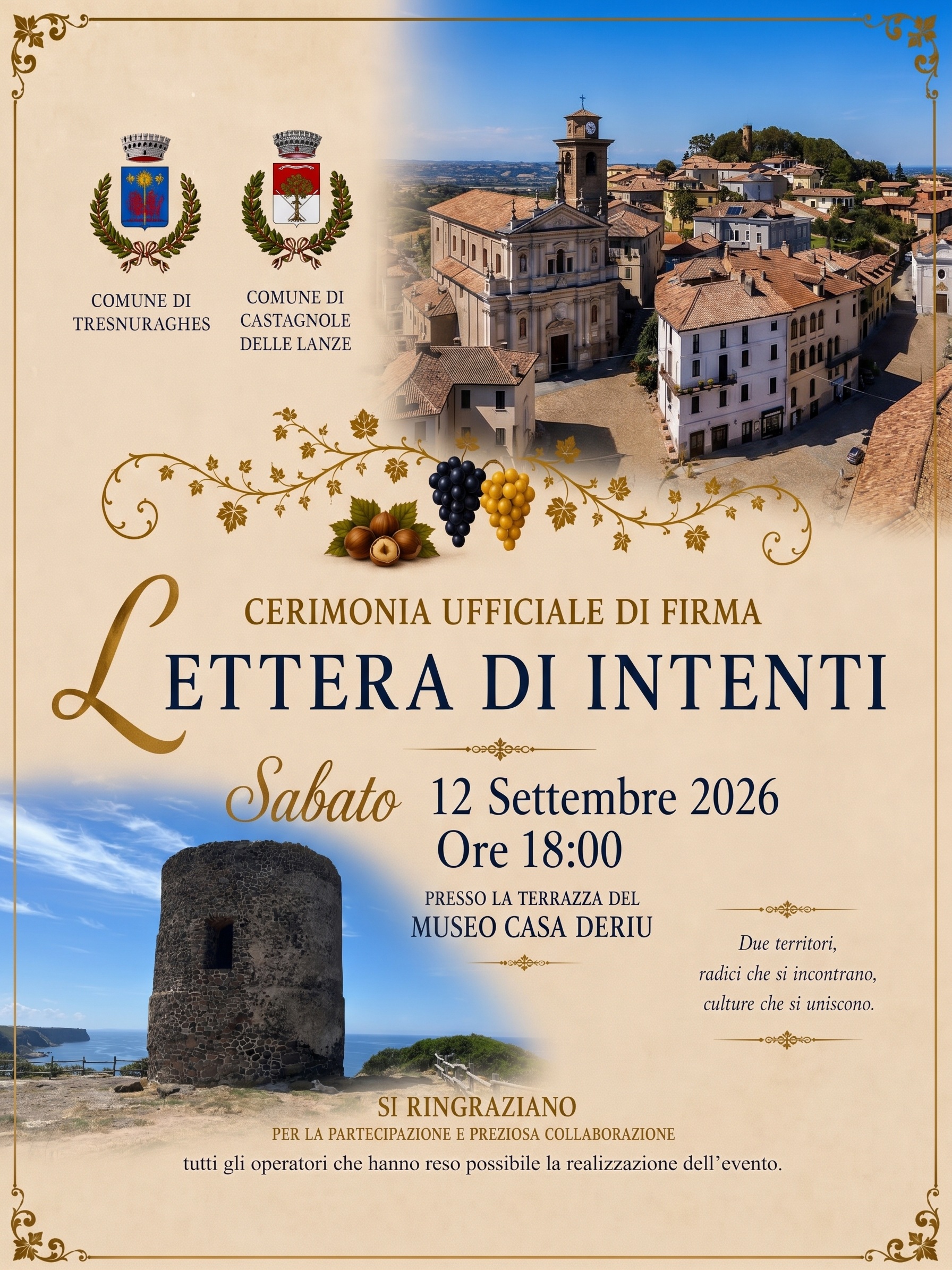 Cerimonia di firma della Lettera di Intenti tra i Comuni di Castagnole delle Lanze e Tresnuraghes
